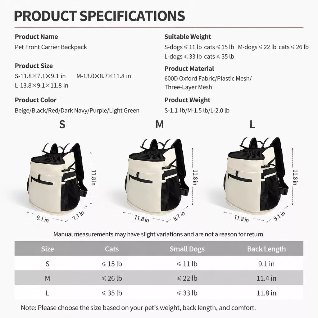 Mesh Backpack Pet Carrier for Small Cats and Dogs