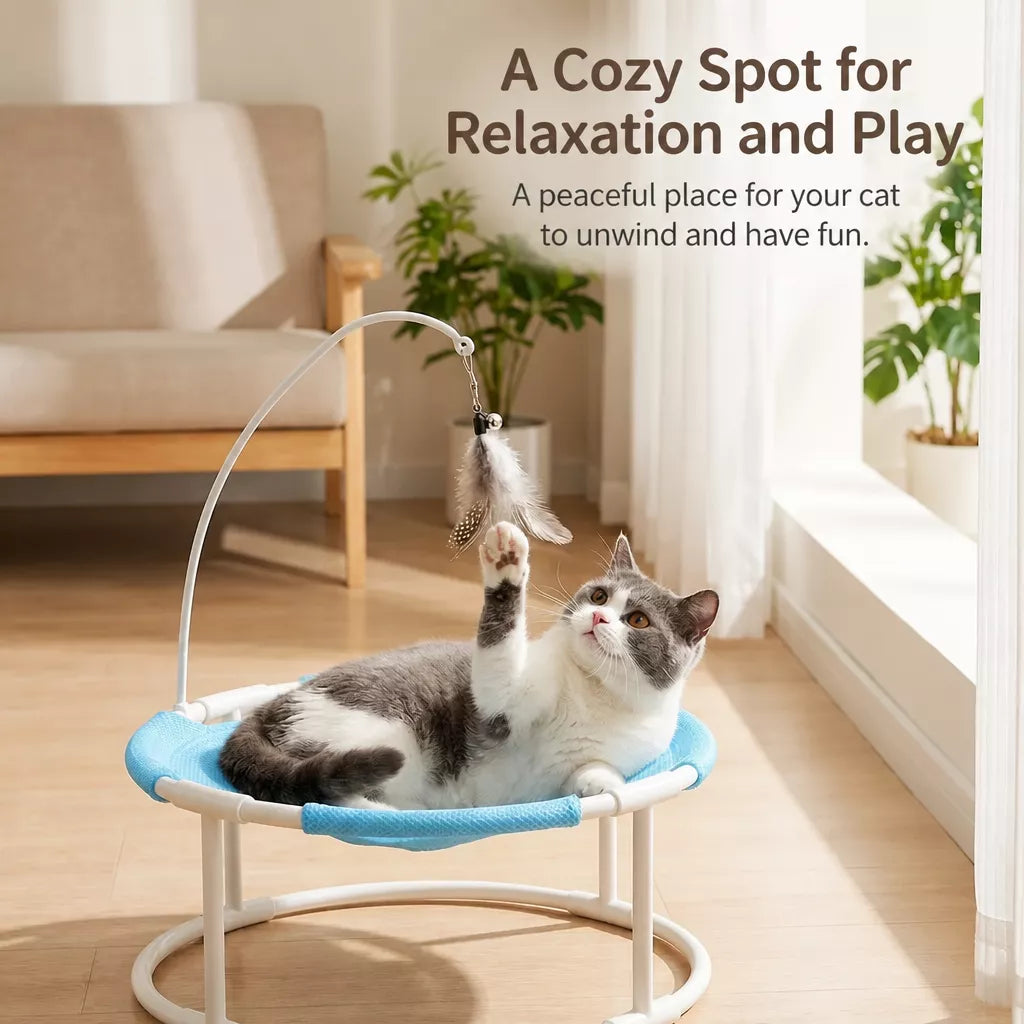 Elevated Round Cat Bed with Breathable Nylon Surface