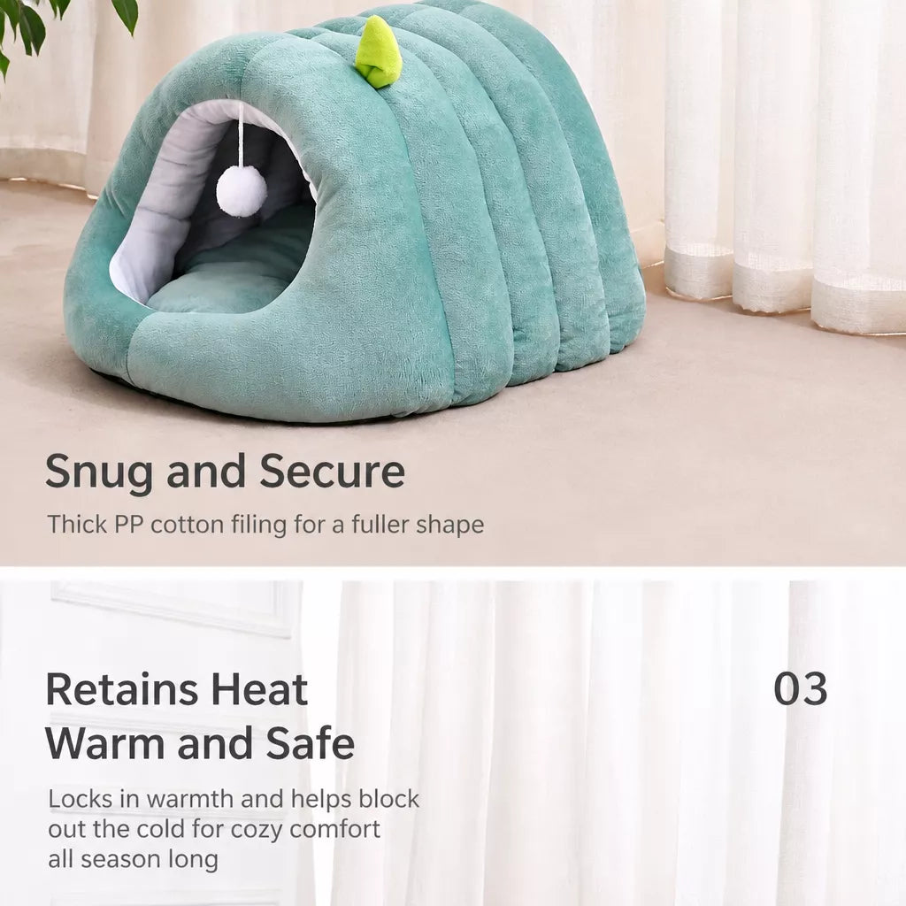 Semi-Enclosed Cat Bed with Tunnel-Style Hideaway