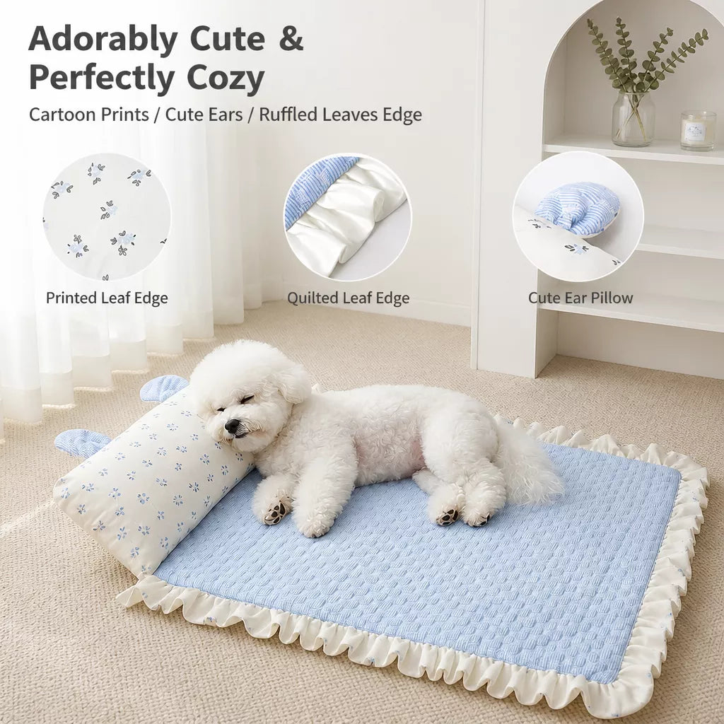 Pet Bed Mat with Bunny-Ear Pillow for Cats and Dogs