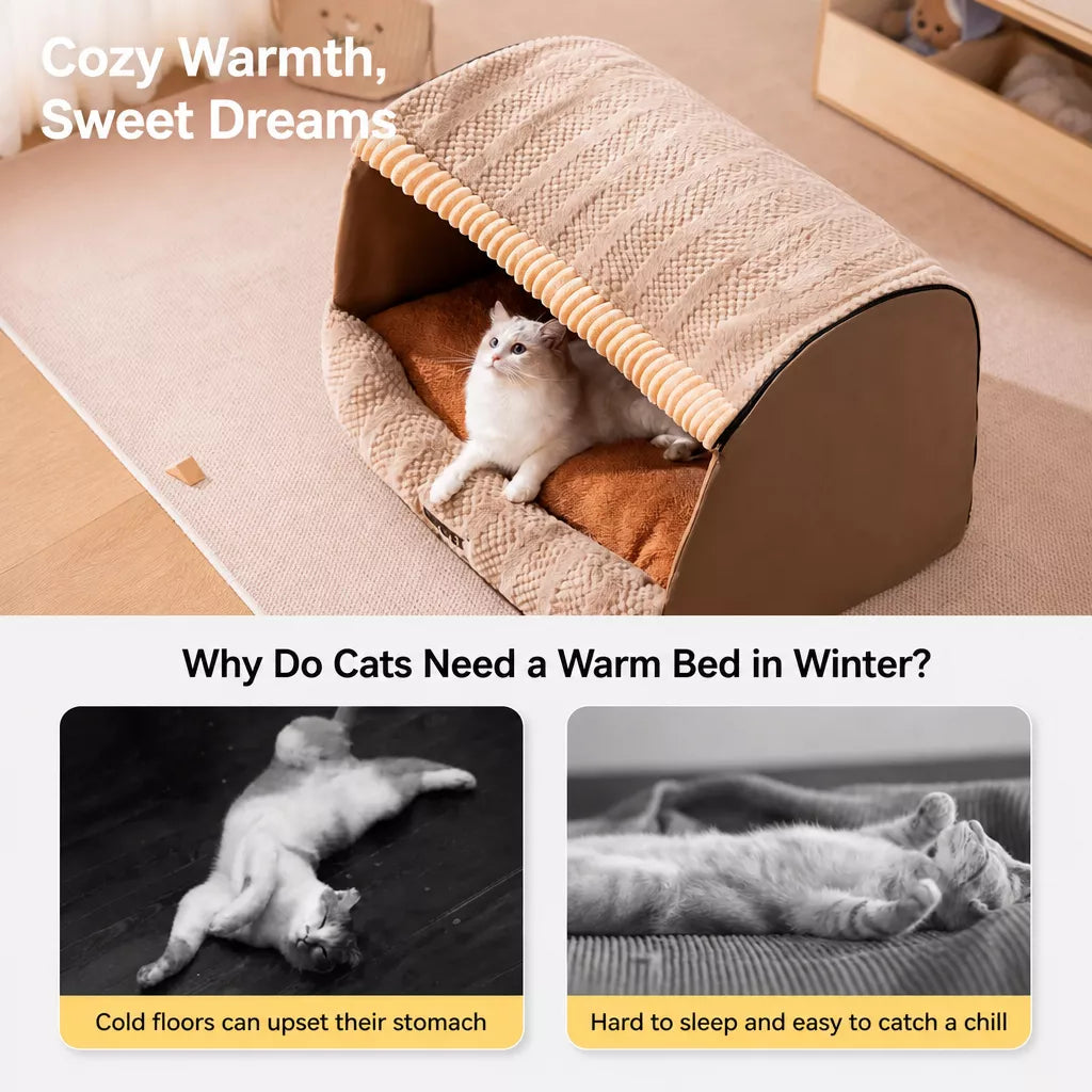 Enclosed Pet Bed with Removable Cover for Cats and Dogs