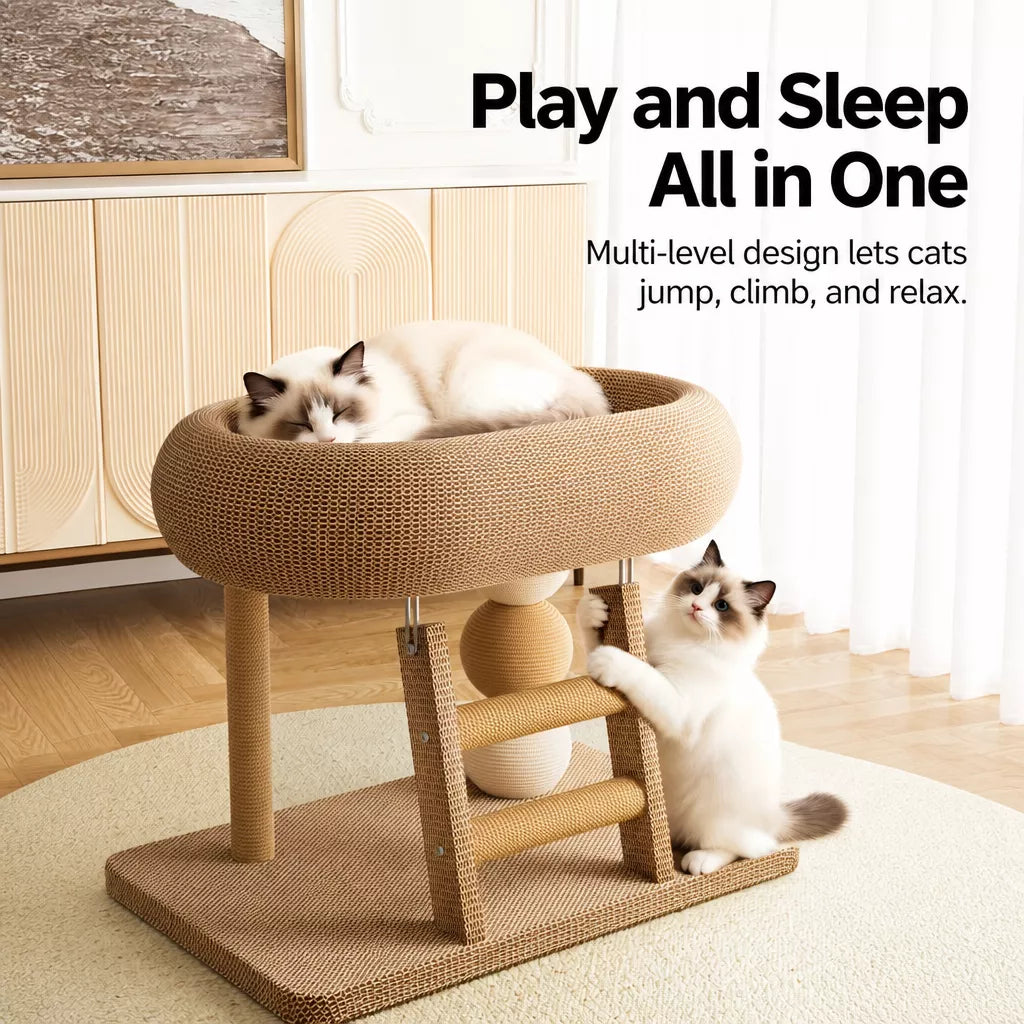 Space-Saving Sisal Cat Scratcher Bed & Climbing Tower