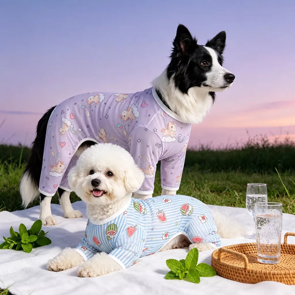 Summer Mesh Four-Leg Dog Outfit with Cartoon Print