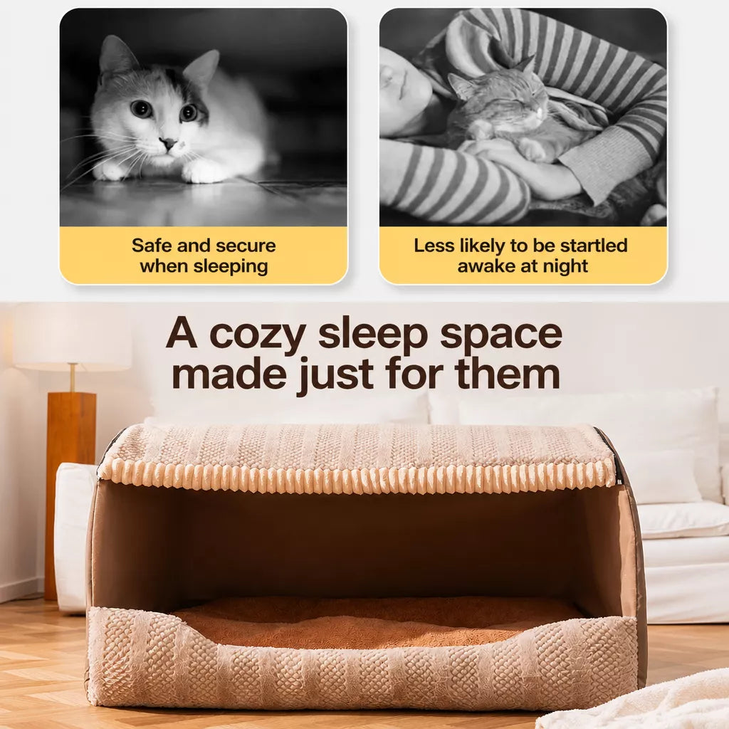Enclosed Pet Bed with Removable Cover for Cats and Dogs