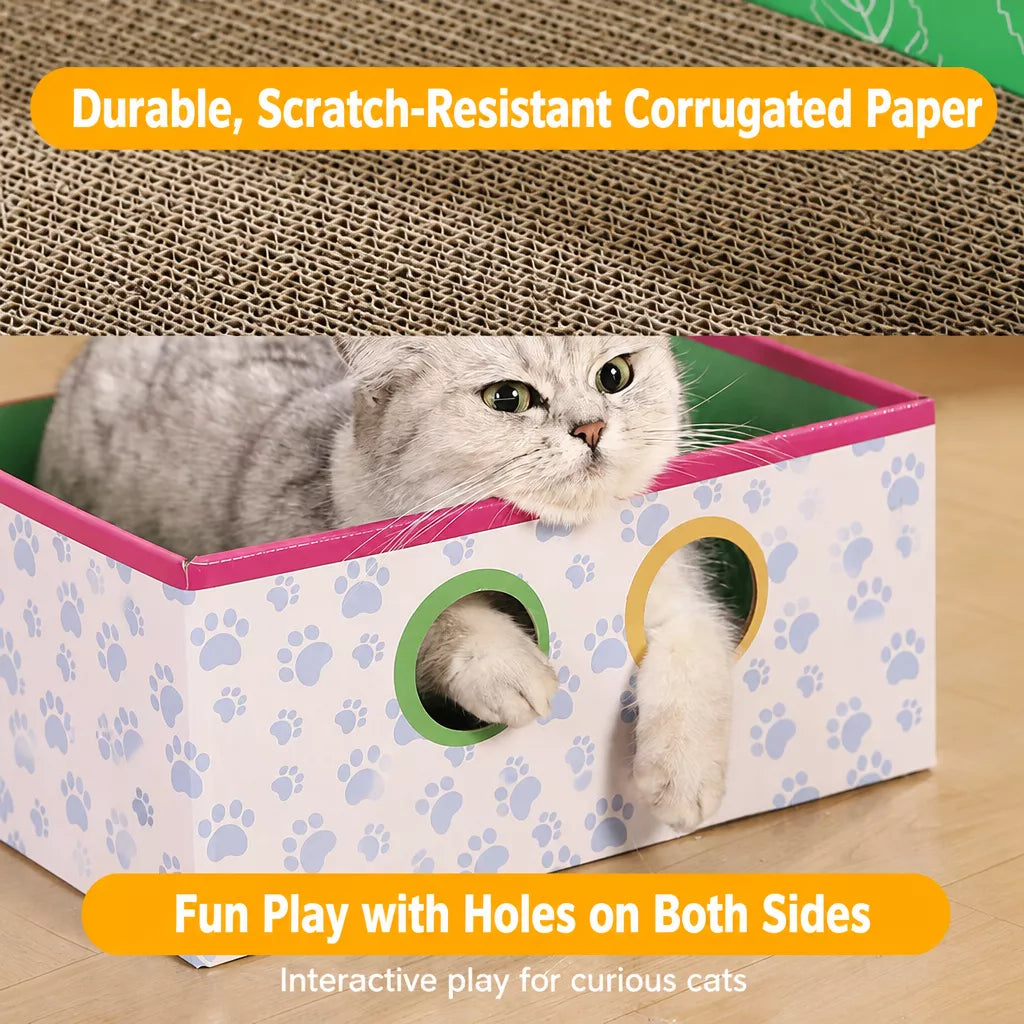 Corrugated Cardboard Cat House with Integrated Scratcher