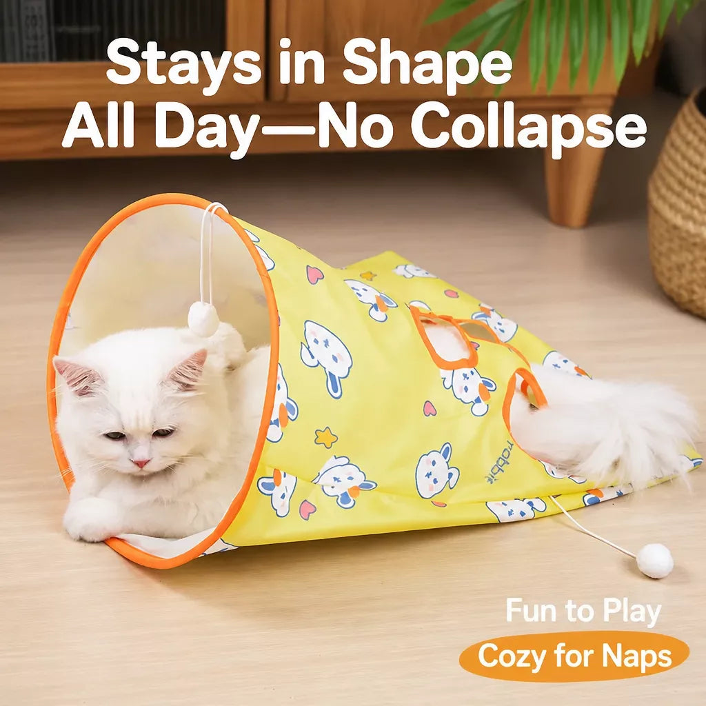 Collapsible Cat Tunnel Toy with Crinkle Paper