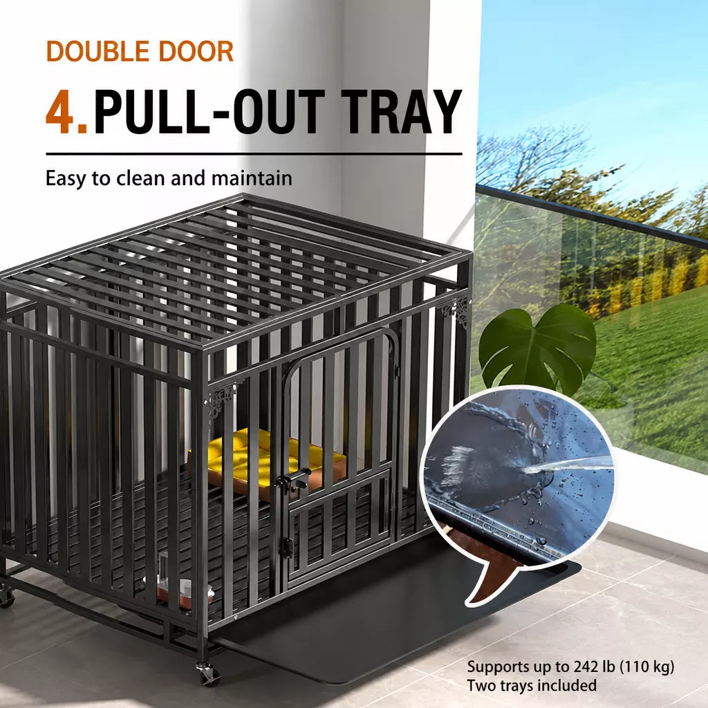 Indoor Metal Dog Crate with Waste Tray for Small to Large Dogs