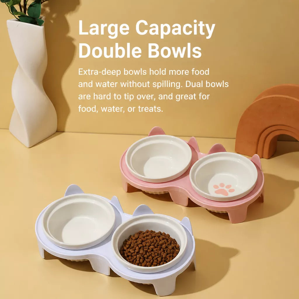 Elevated Pet Bowl Stand with Double Ceramic Bowls
