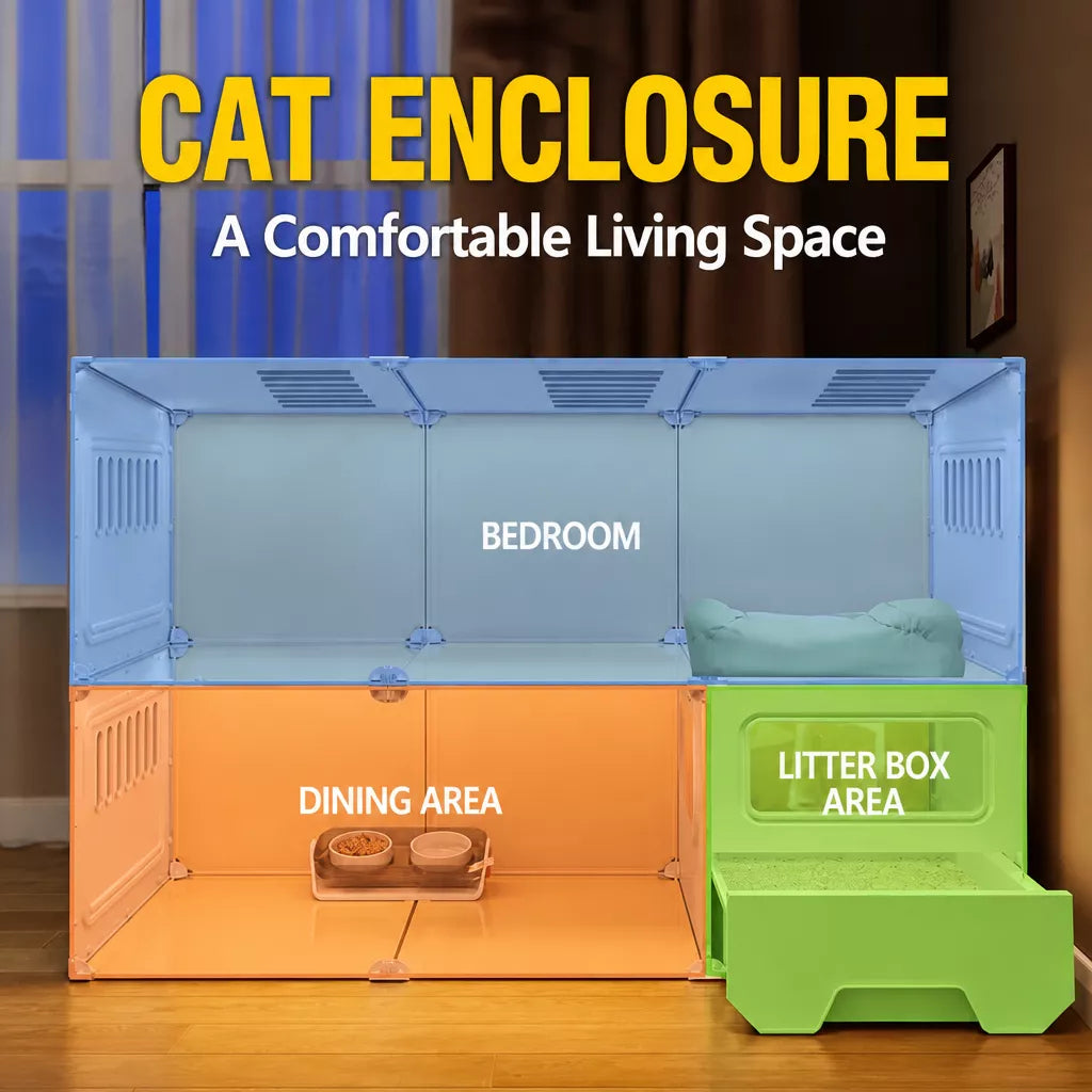 Indoor Cat Enclosure with Litter Box Area