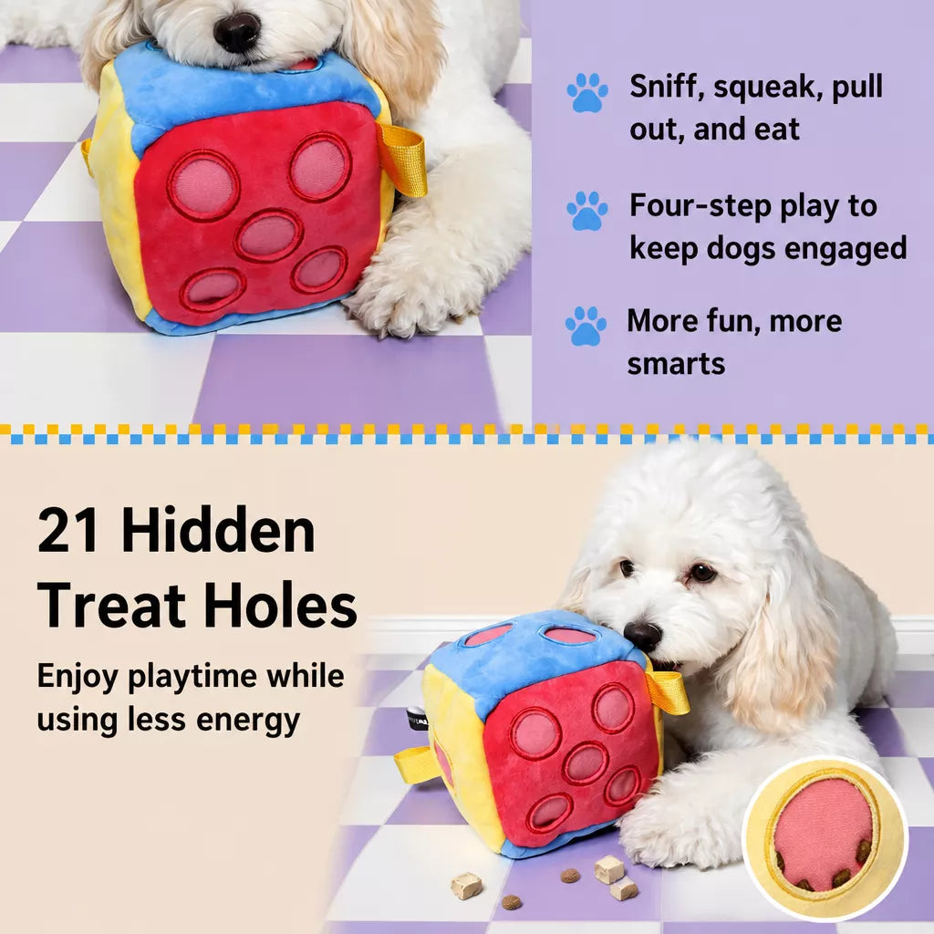Interactive Treat-Dispensing Dice Dog Toy