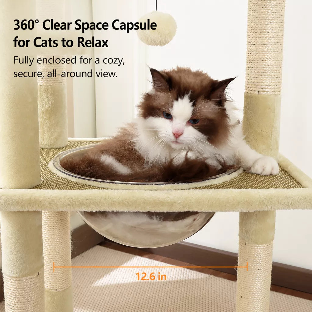 Compact Cat Tree with Space Capsule Hideaway and Perch
