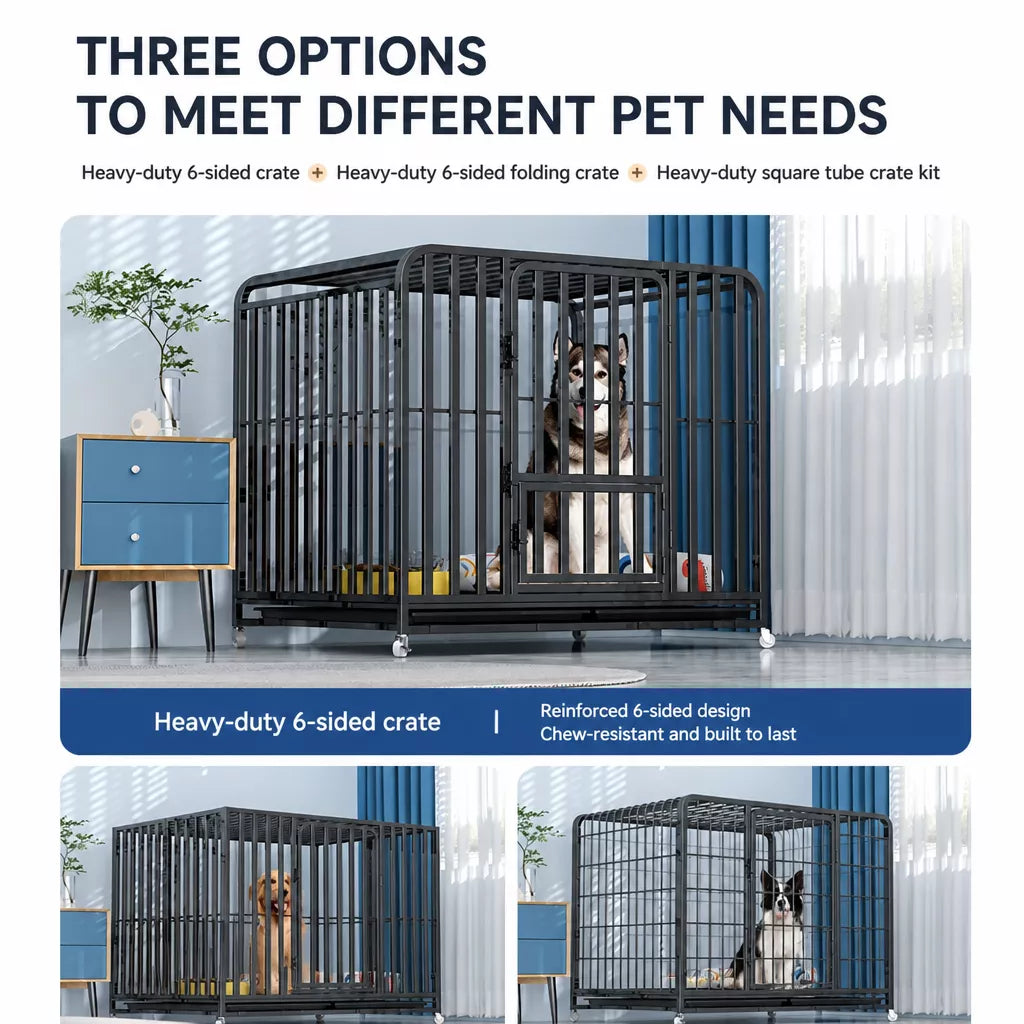 Indoor Dog Crate with Tray and Locking Casters