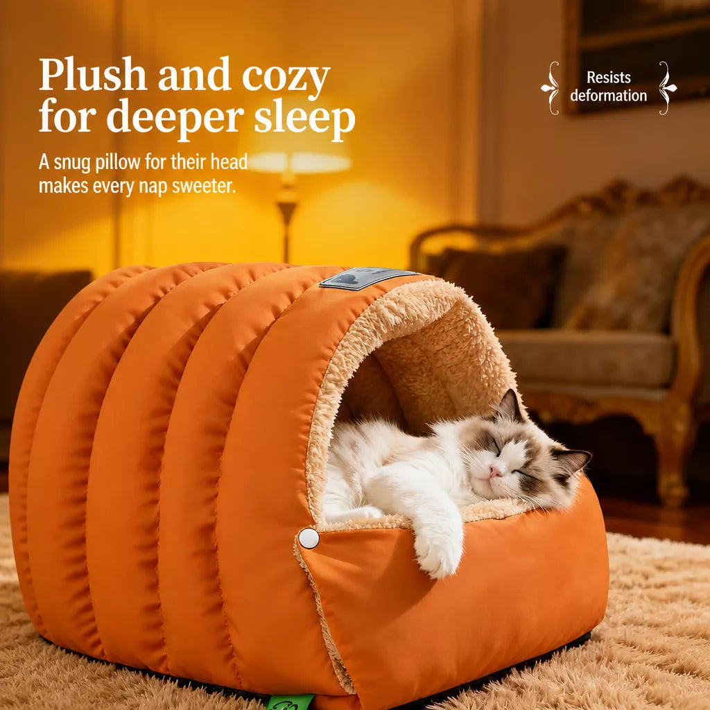 Enclosed Faux Fur Pet Bed for Cats and Small Dogs