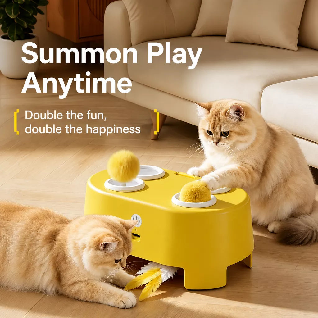 Interactive Electric Whack-a-Mole Cat Toy with Feather Teasers