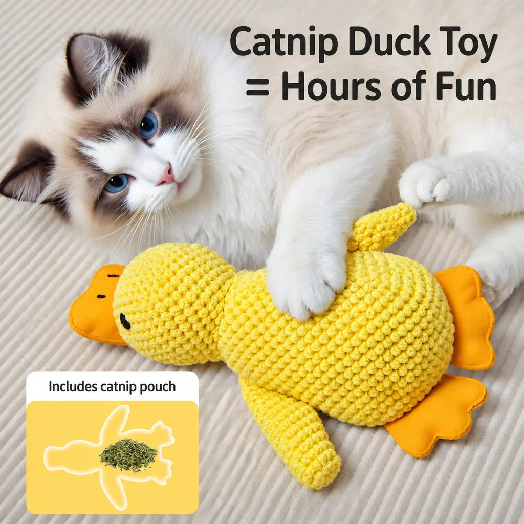 Plush Duck Cat Toy with Crinkle Paper and Catnip