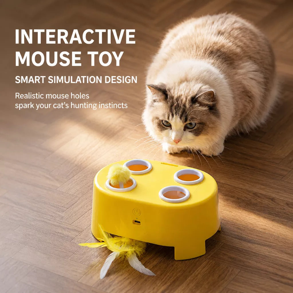Interactive Electric Cat Toy with Feather and Yarn Attachments