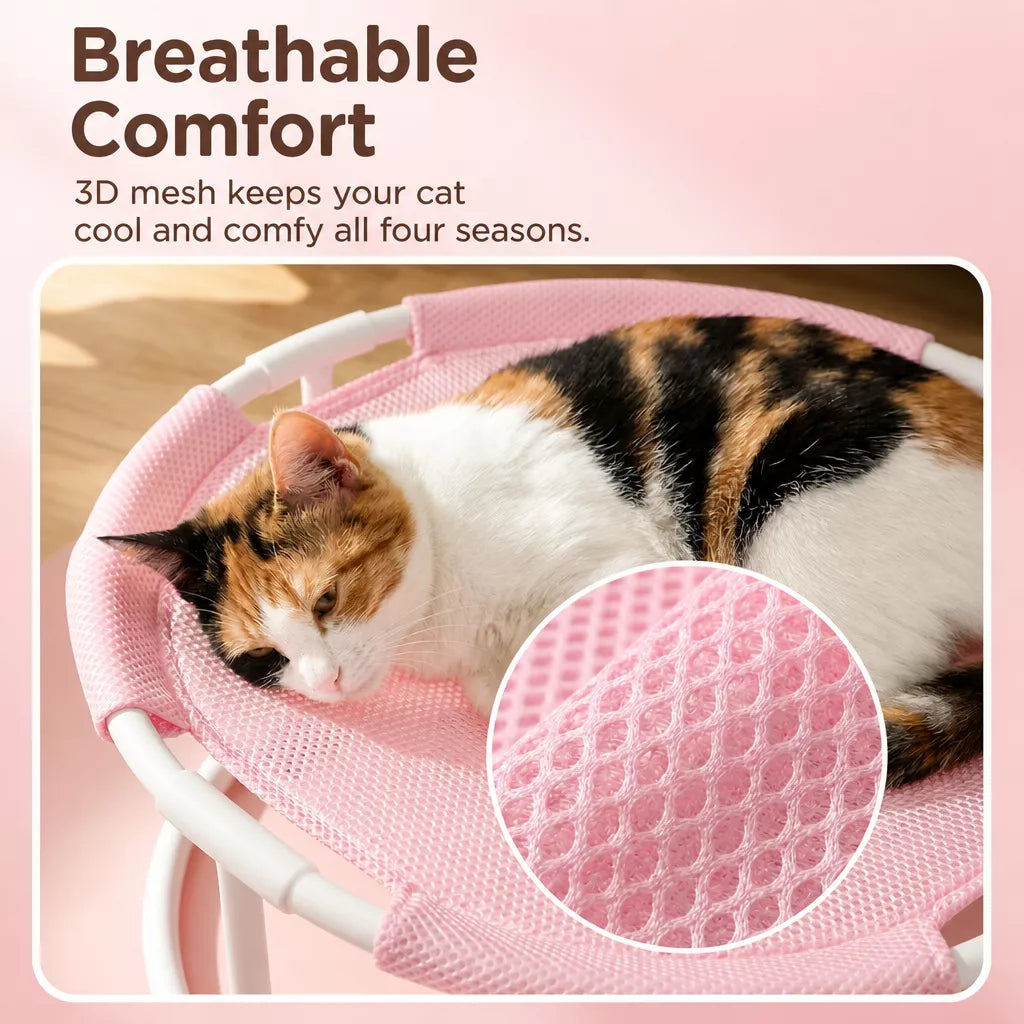 Round Elevated Pet Bed with Breathable Hammock-Style Surface