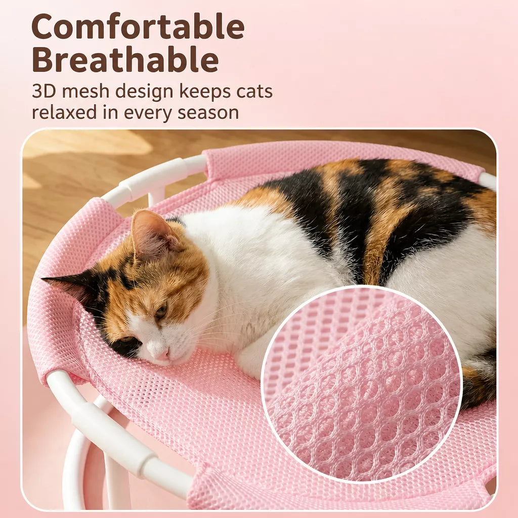 Elevated Round Cat Bed with Breathable Nylon Surface