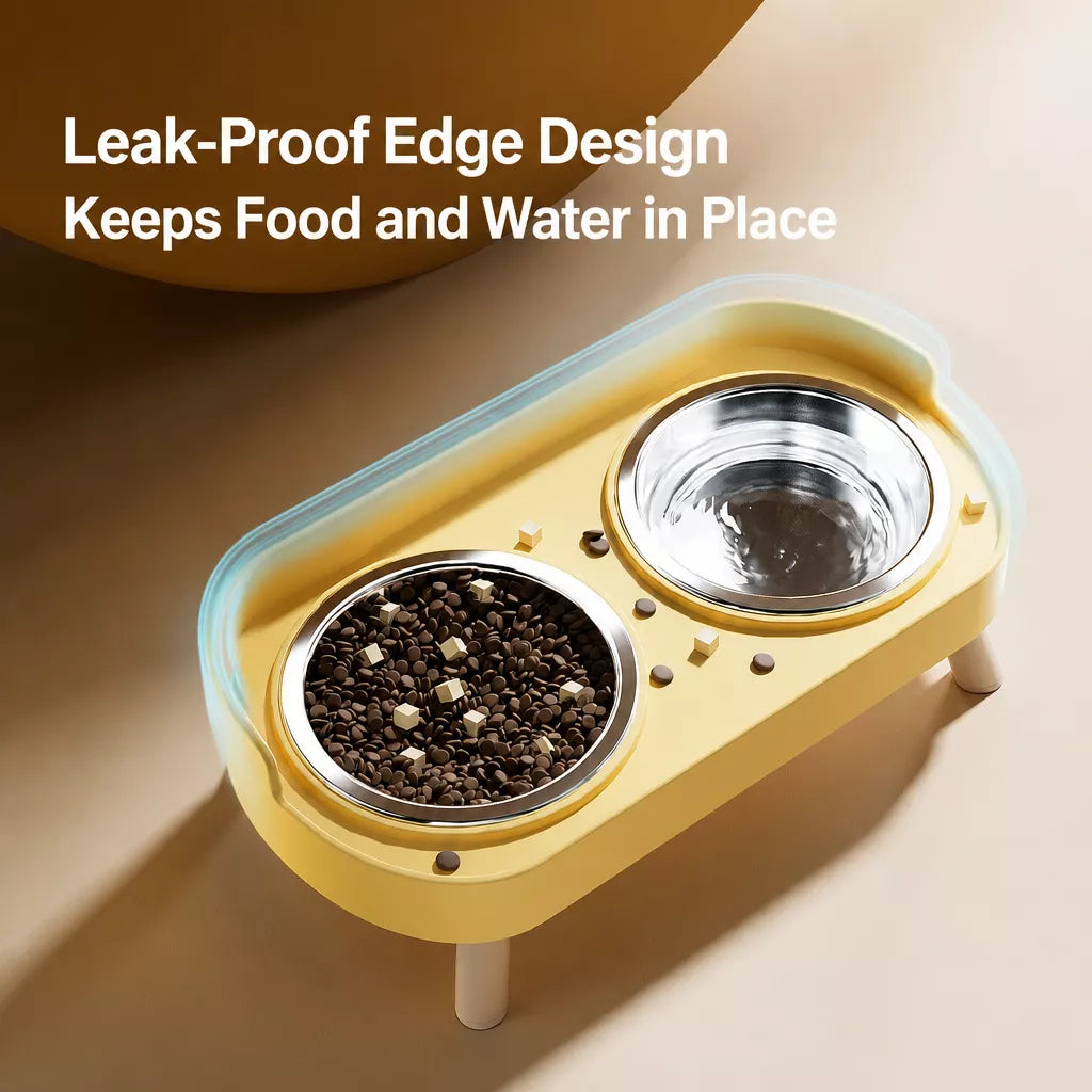Double Dog Bowl Stand with Stainless Steel Bowls