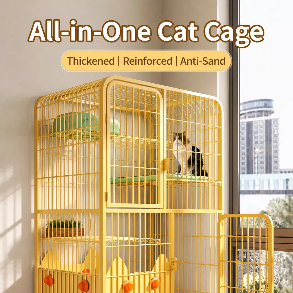 Multi-Level Cat Cage with Integrated Litter Box