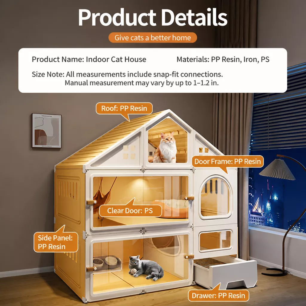 Multi-Level Cat House with Litter Box Area