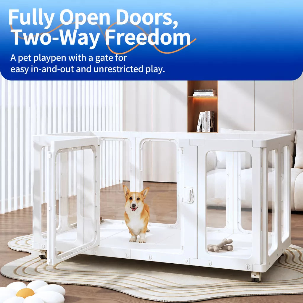 Mobile Indoor Dog Playpen with Door and Swivel Casters