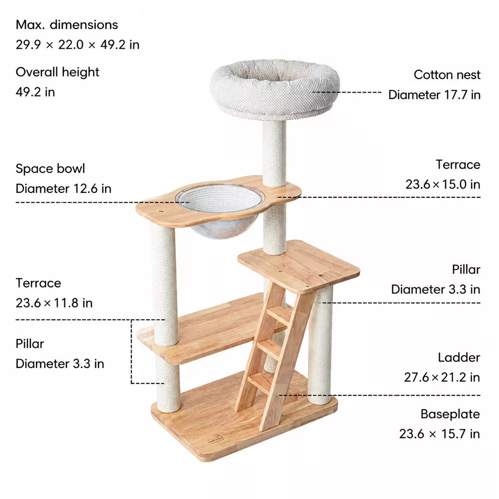 Wooden Cat Tree with Enclosed Hideaway and Removable Washable Parts