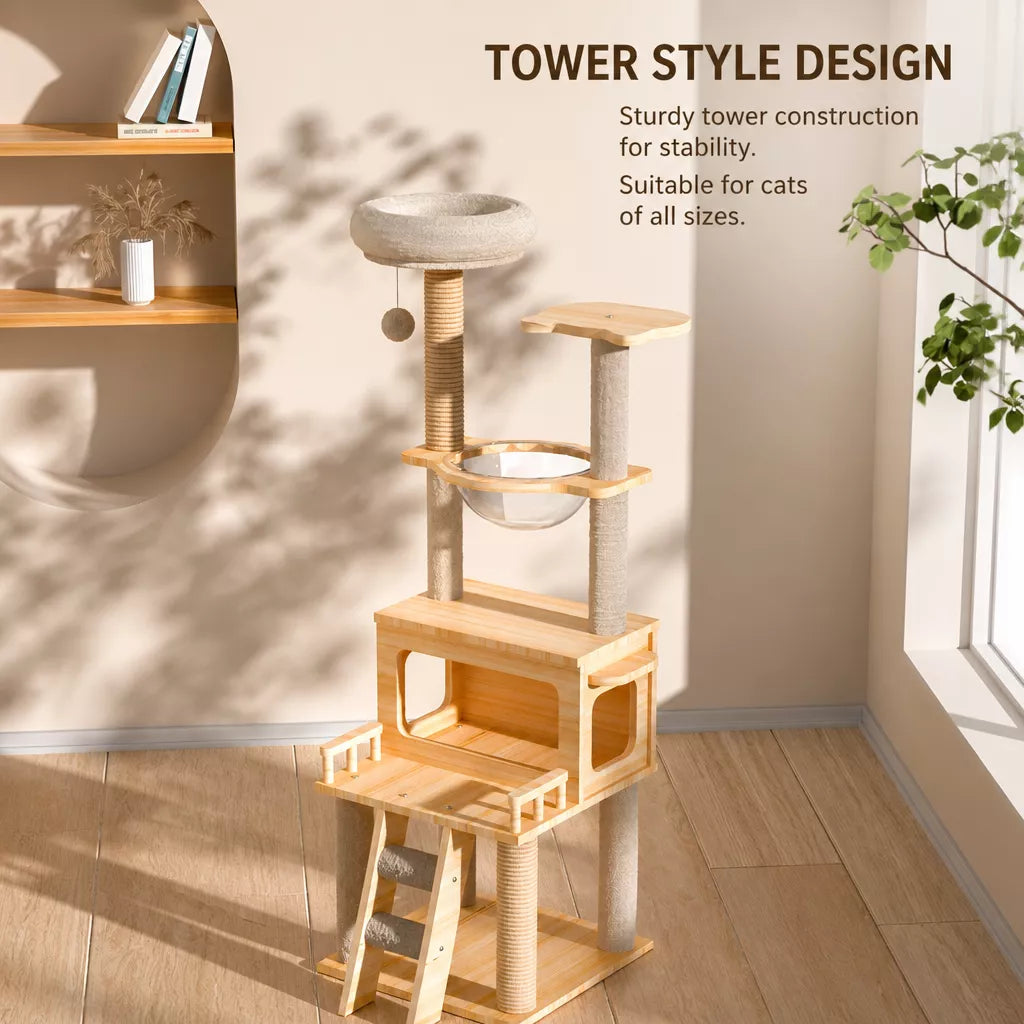 Mini Cat Tree with Enclosed Cat House and Scratching Post