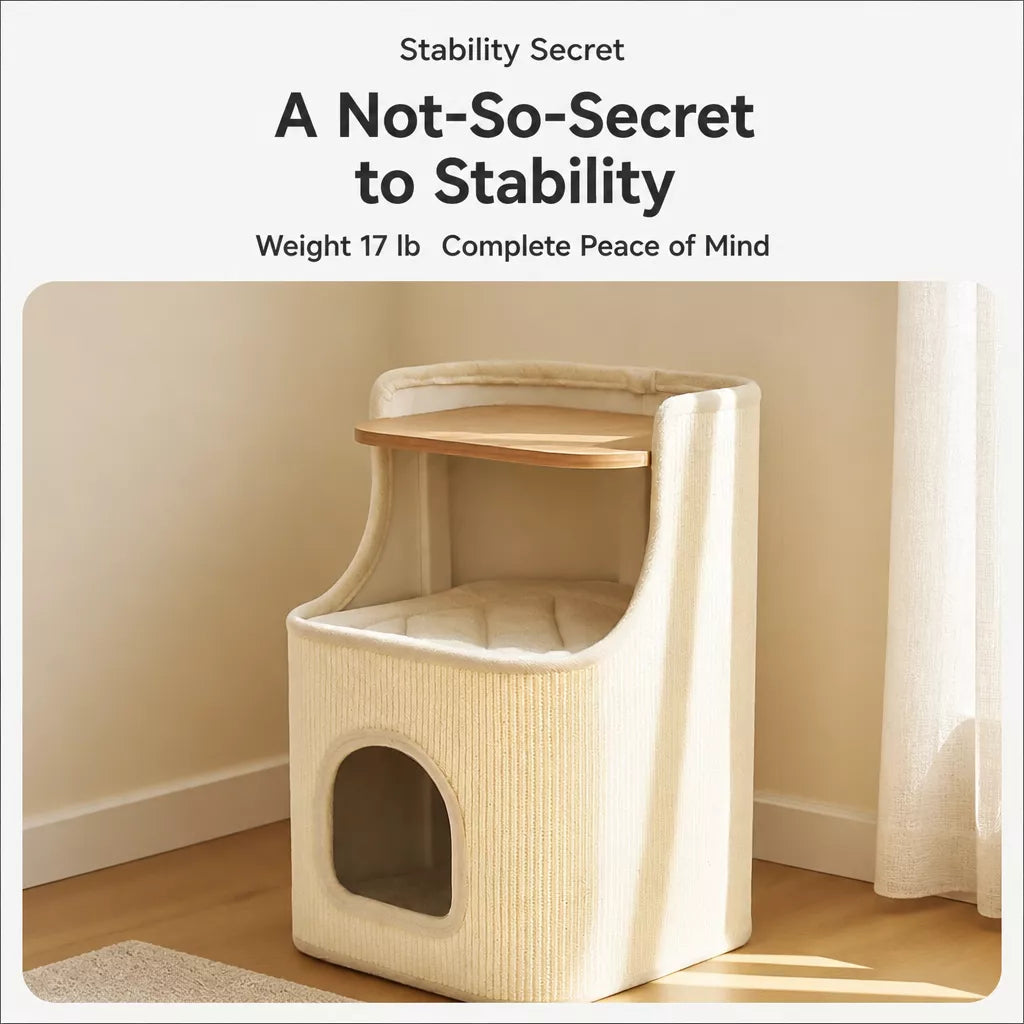 Two-Level Square Sisal Cat Scratching Barrel with Cat Bed