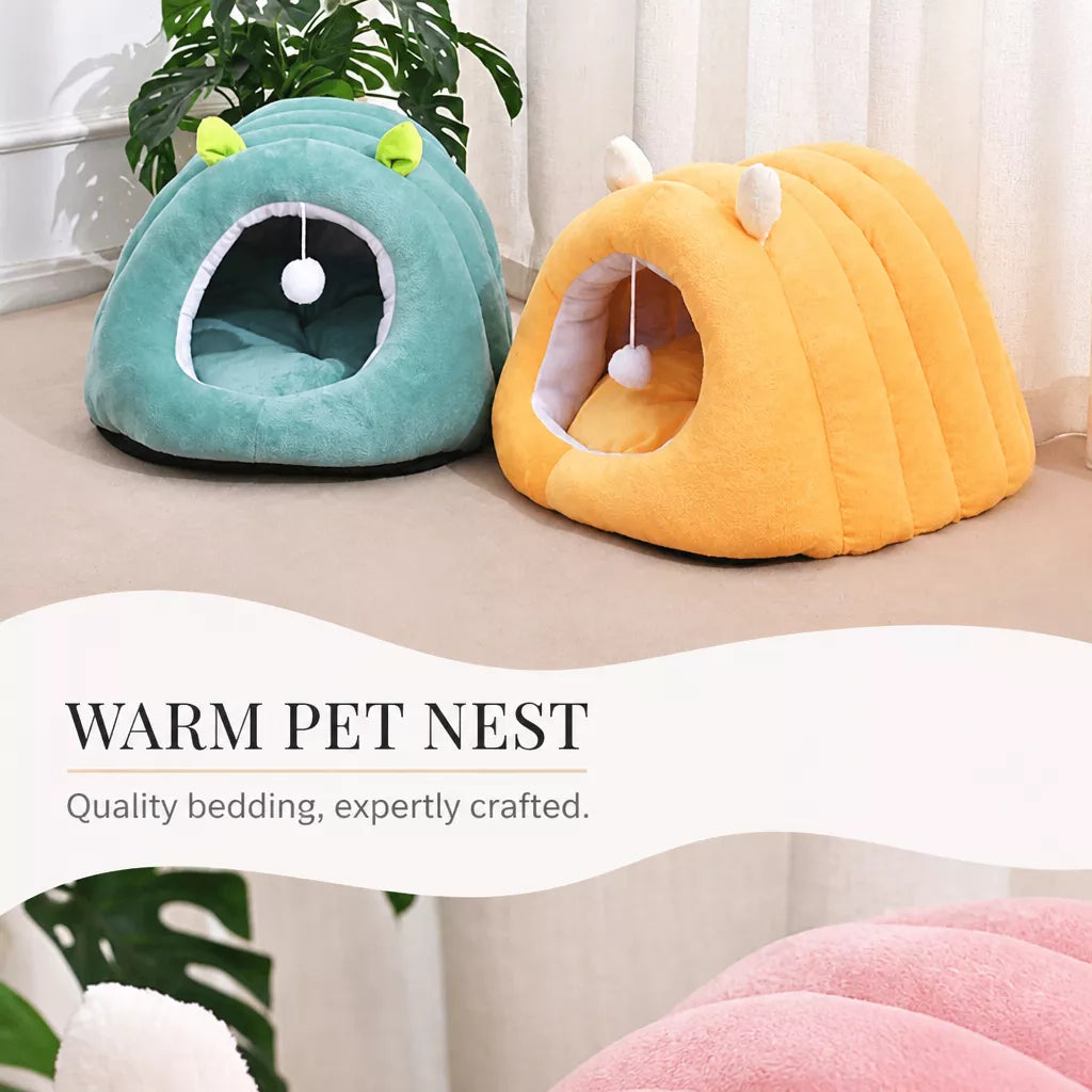 Semi-Enclosed Cat Bed with Tunnel-Style Hideaway