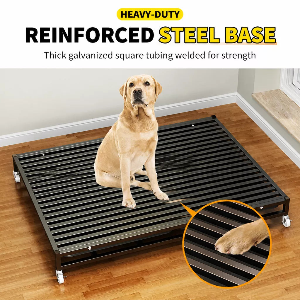 Reinforced Metal Dog Crate with Floor Tray for Medium to Large Dogs
