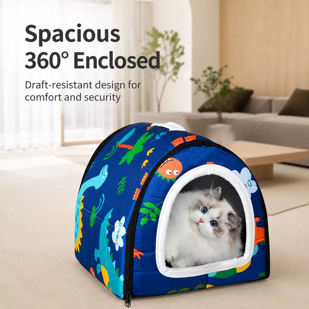 Semi-Enclosed Waterproof Pet Bed for Small to Medium Dogs and Cats