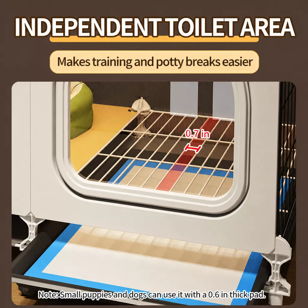 Indoor Dog Crate with Toilet Tray and Separate Living Area