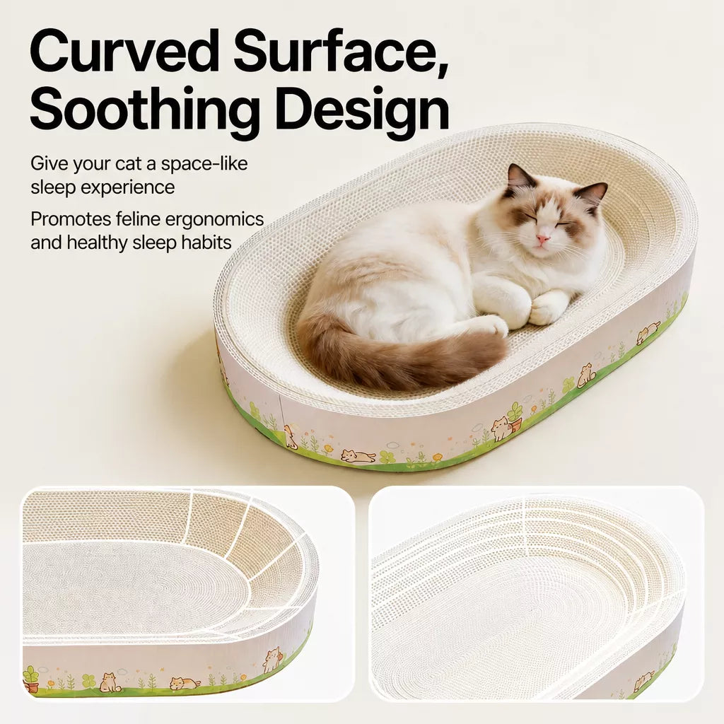 Large Oval Cat Scratcher Lounger with Built-In Cat Bed