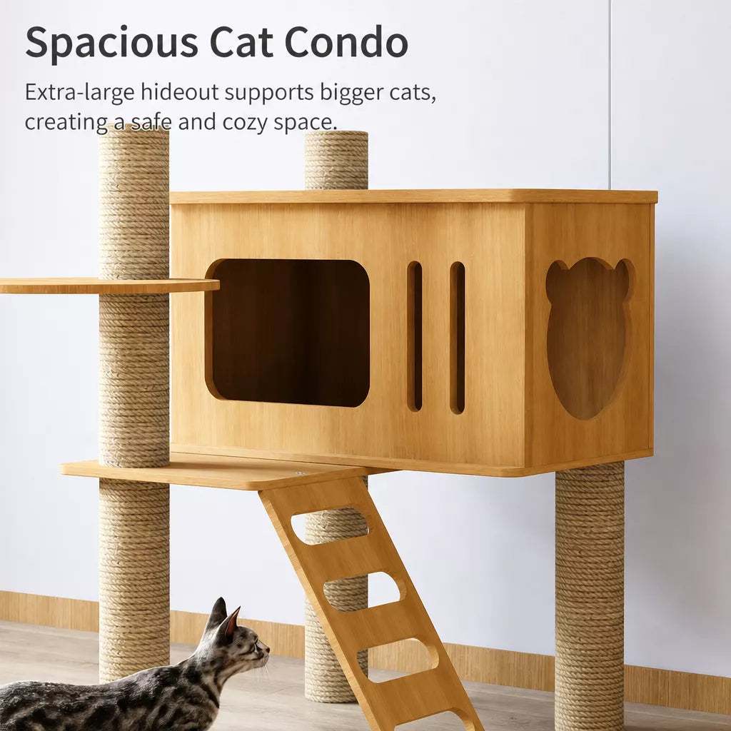 Cat Tree with Enclosed Cat House and Scratching Posts