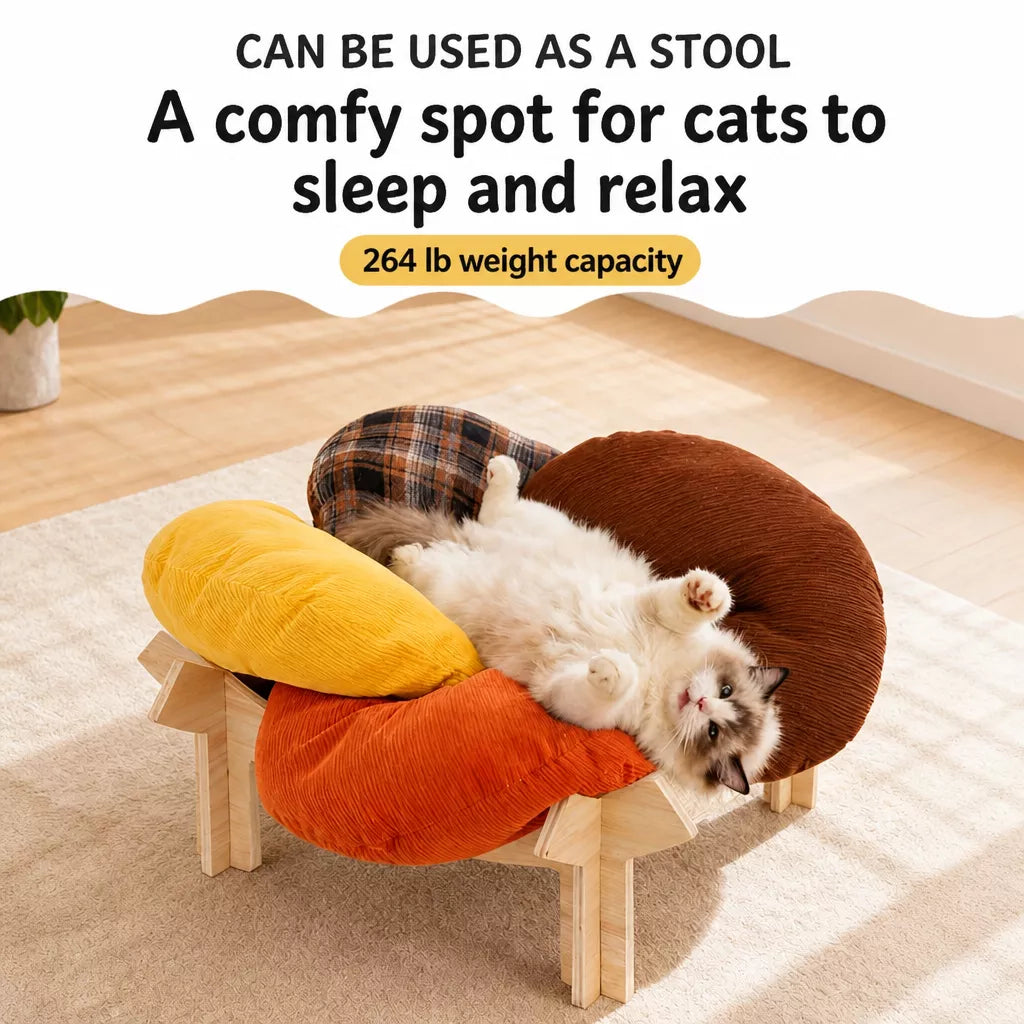 Flower-Shaped Pet Bed with Wooden Stand for Cats & Small Dogs