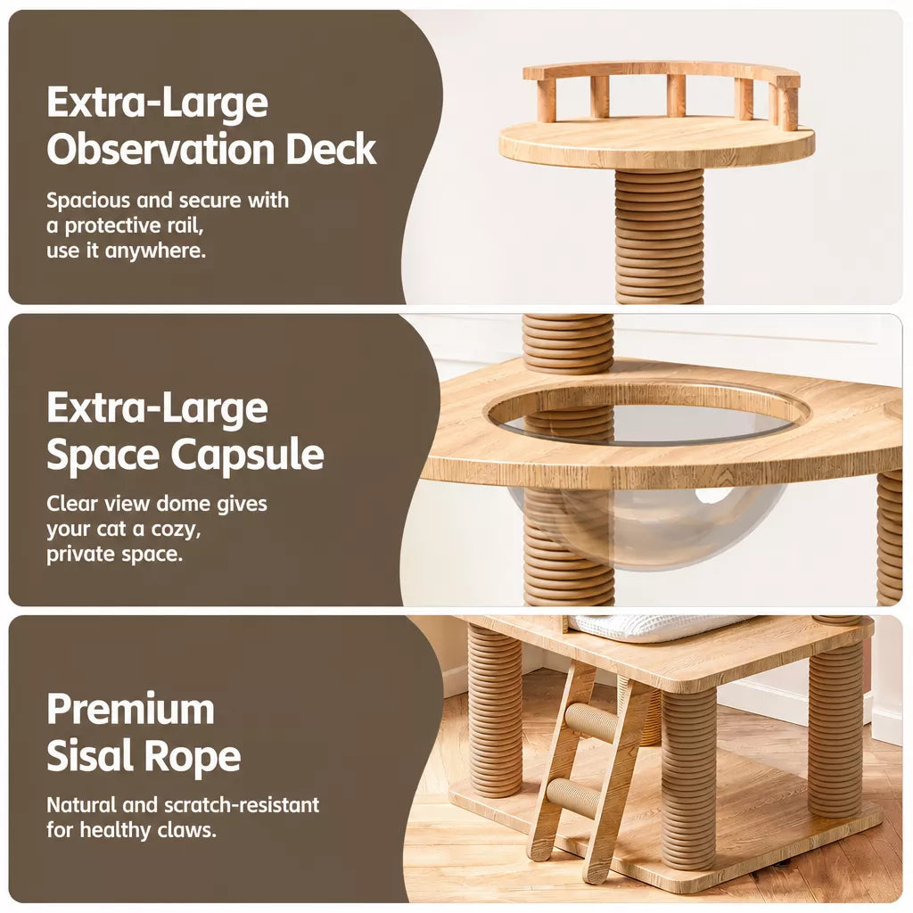 Solid Wood Cat Tree with Hideaways and Climbing Platforms