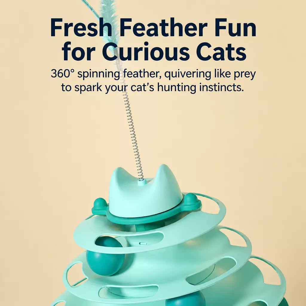 Cat Turntable Toy with Feather Wand and Colorful Balls