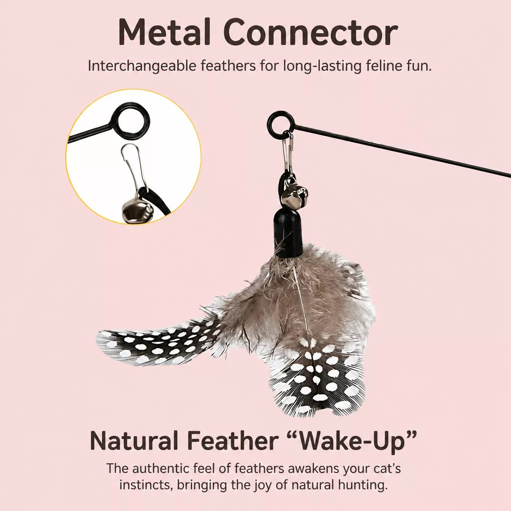Interactive Cat Teaser Wand with Feather Replacement Heads
