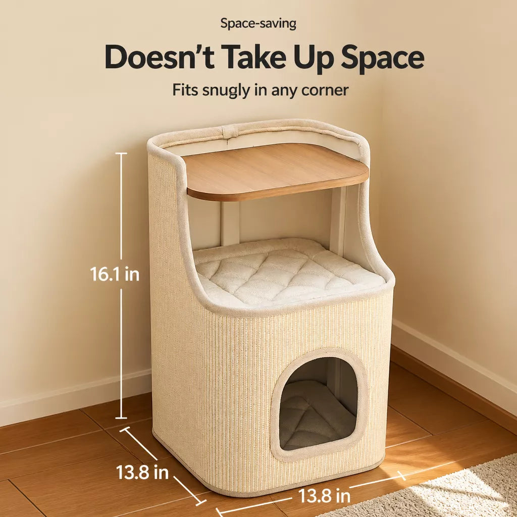 Two-Level Square Sisal Cat Scratching Barrel with Cat Bed