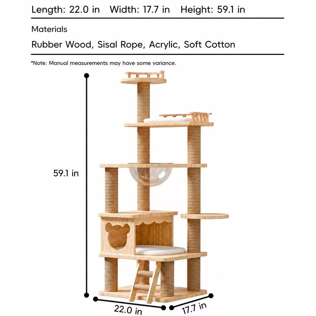 Solid Wood Cat Tree with Hideaways and Climbing Platforms