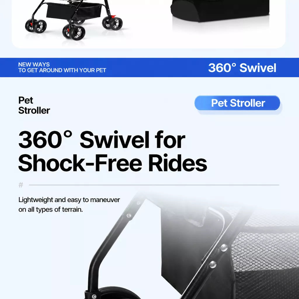 Foldable Pet Stroller with Detachable Carrier and Tray