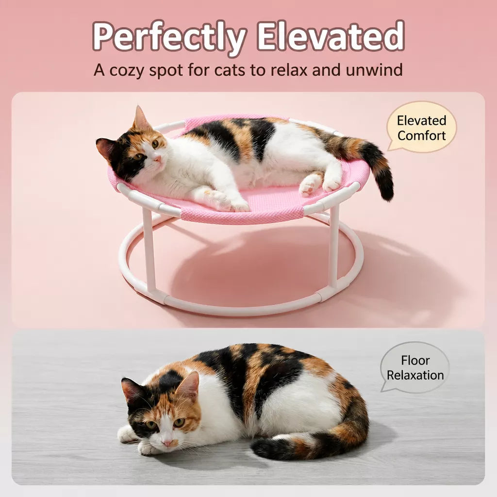 Round Elevated Pet Bed with Breathable Hammock-Style Surface