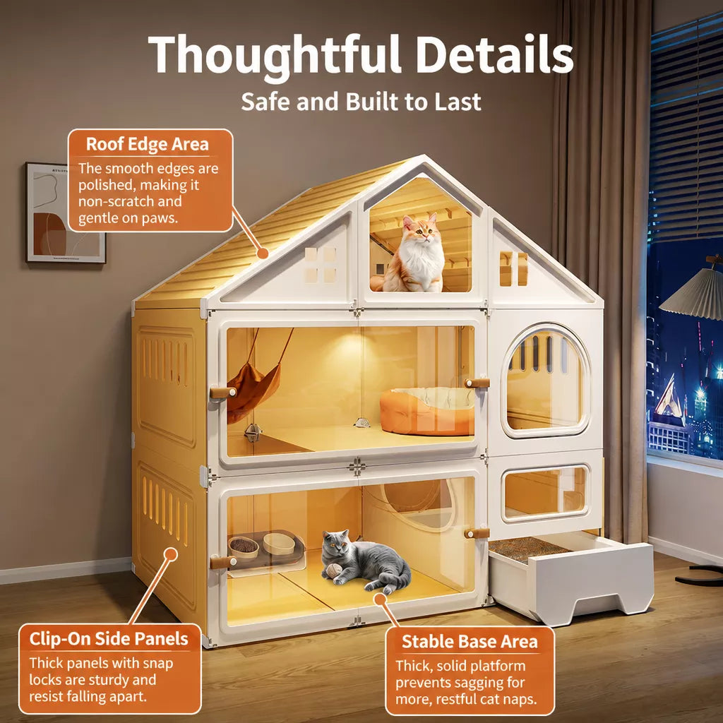 Multi-Level Cat House with Litter Box Area