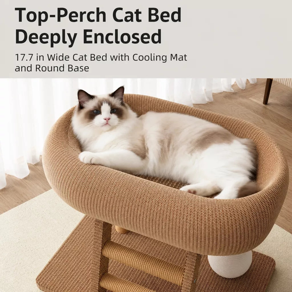 Space-Saving Sisal Cat Scratcher Bed & Climbing Tower