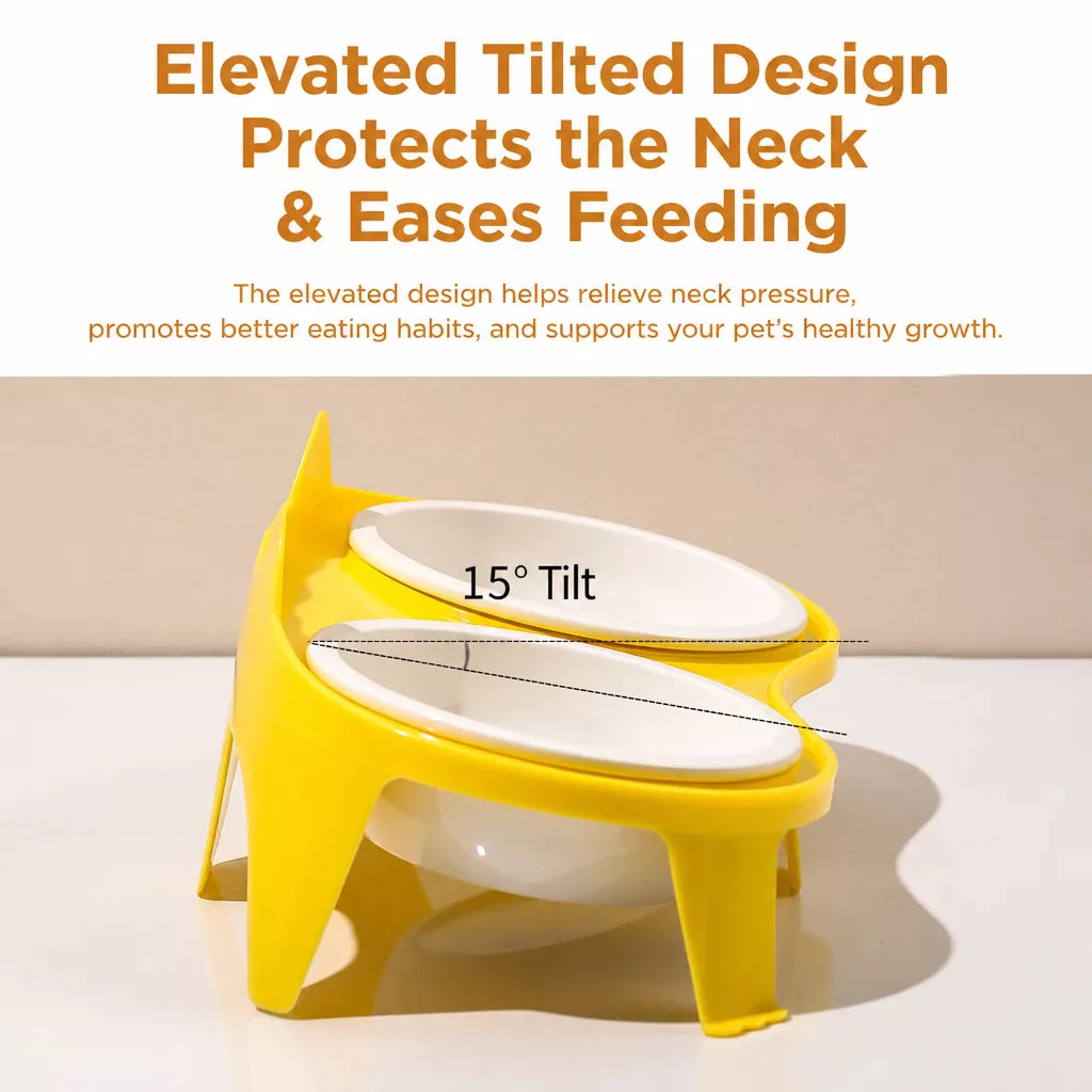 Ceramic Double Cat Bowls with Stand
