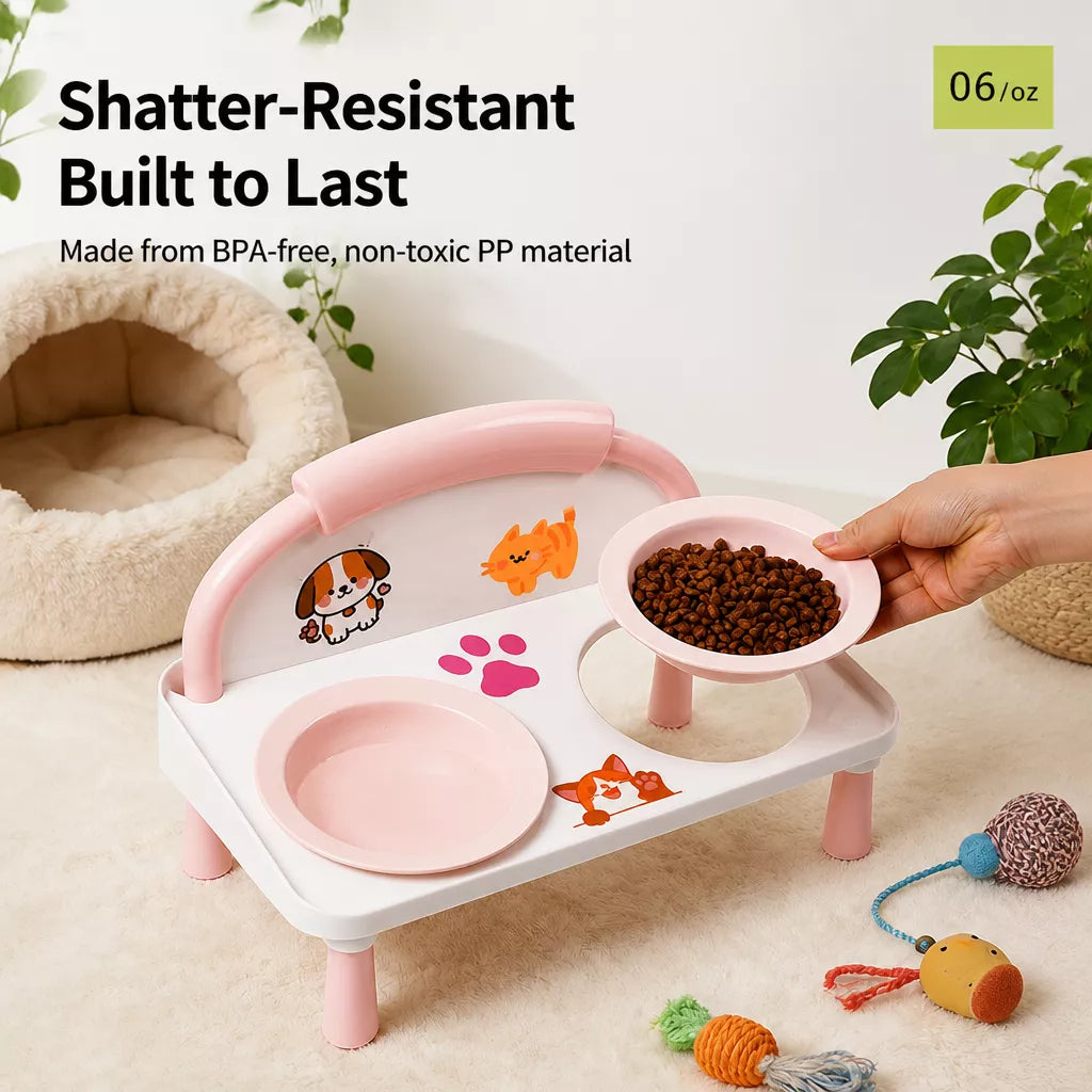 Elevated Ceramic Double Bowl Set for Cats & Dogs