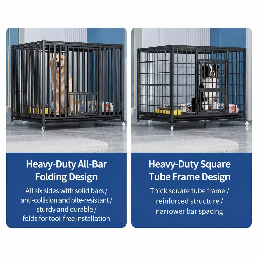 Indoor Dog Crate with Tray and Locking Casters