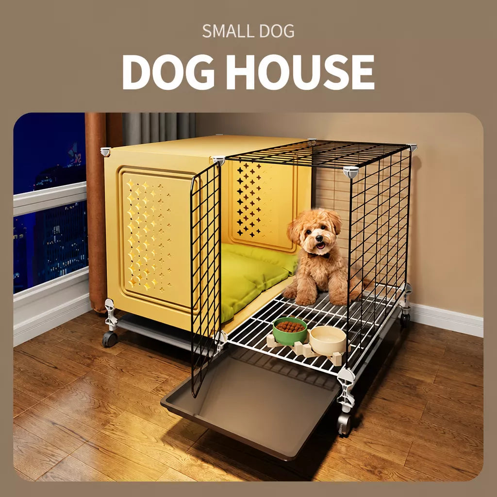 Elevated Indoor Dog Kennel with Separate Toilet Areas for Small Dogs