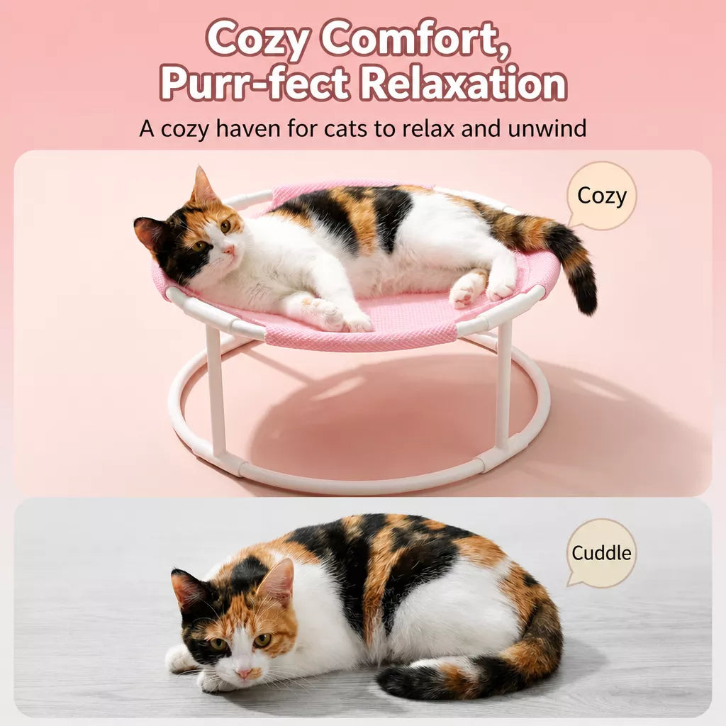Elevated Round Cat Bed with Breathable Nylon Surface